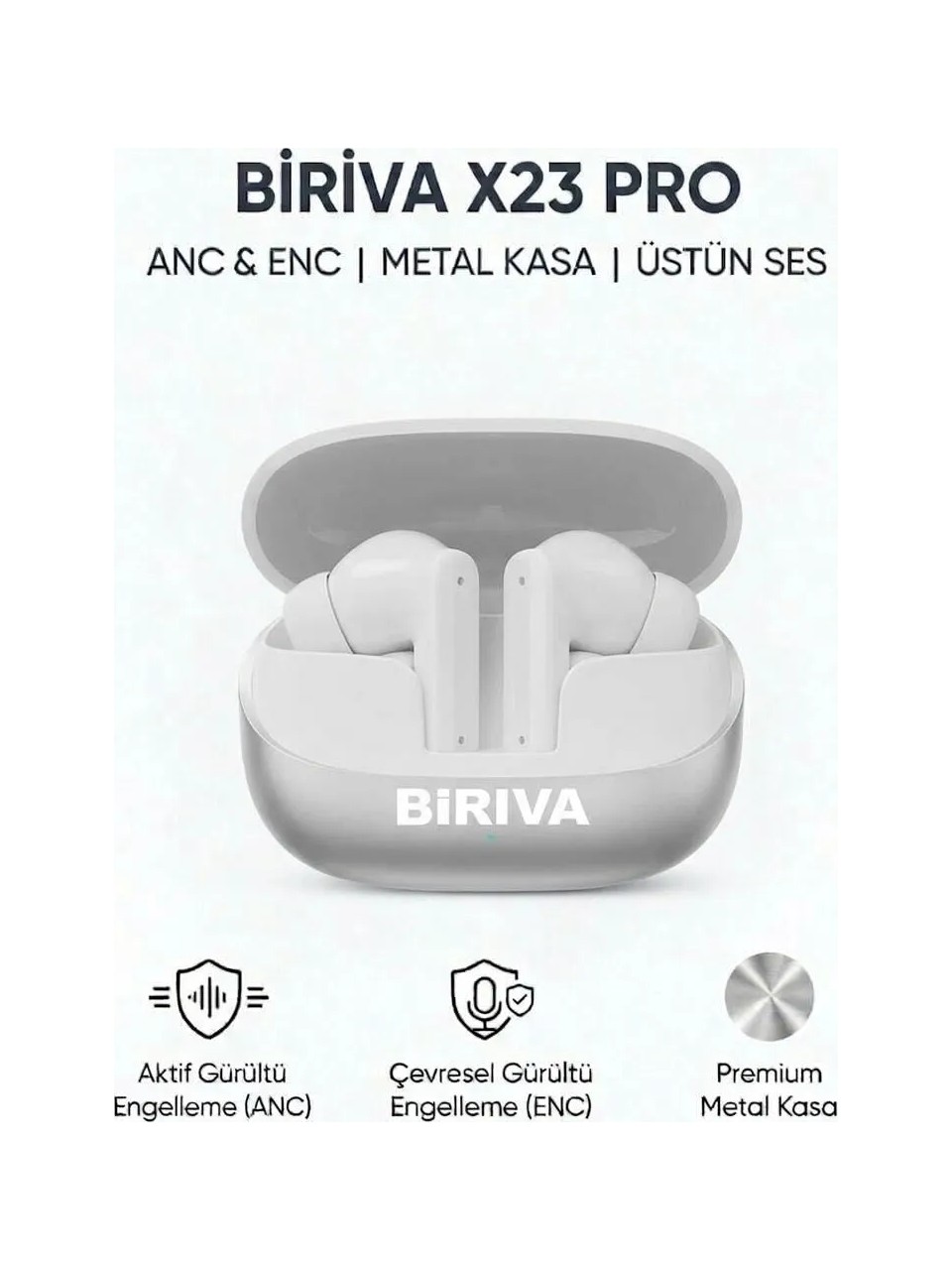 X23 Pro Anc+Enc Kablosuz Bluetooth Kulaklık Beyaz (METAL KASA)